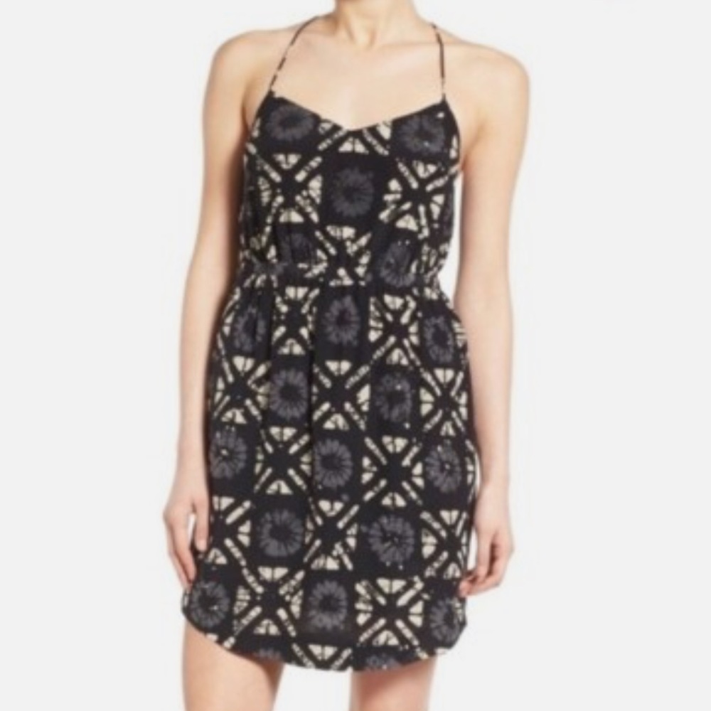 Madewell Starview Batik Silk Patterned Dress— Elegant Black and Cream